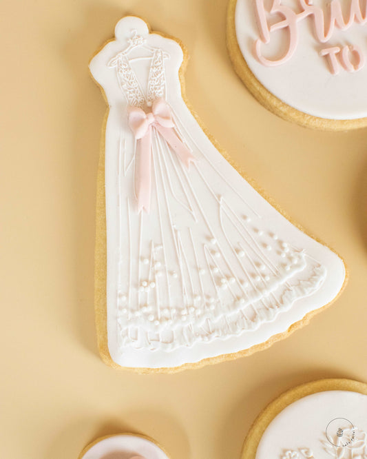 Bridal Shower Cookies. Cookie in the shape of a wedding dress