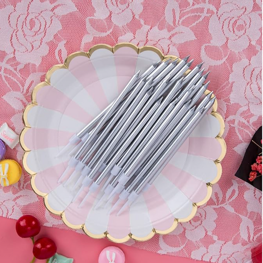 Silver Tall Candles (Pack of 3)